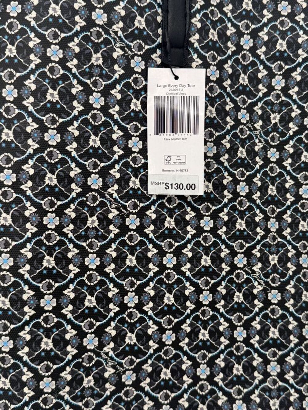 Vera Bradley Large Every Day Tote | Charcoal Vines | NWT | MSRP $130 - Picture 3 of 6